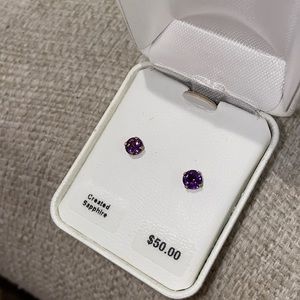 Purple Sapphire and Gold Studs